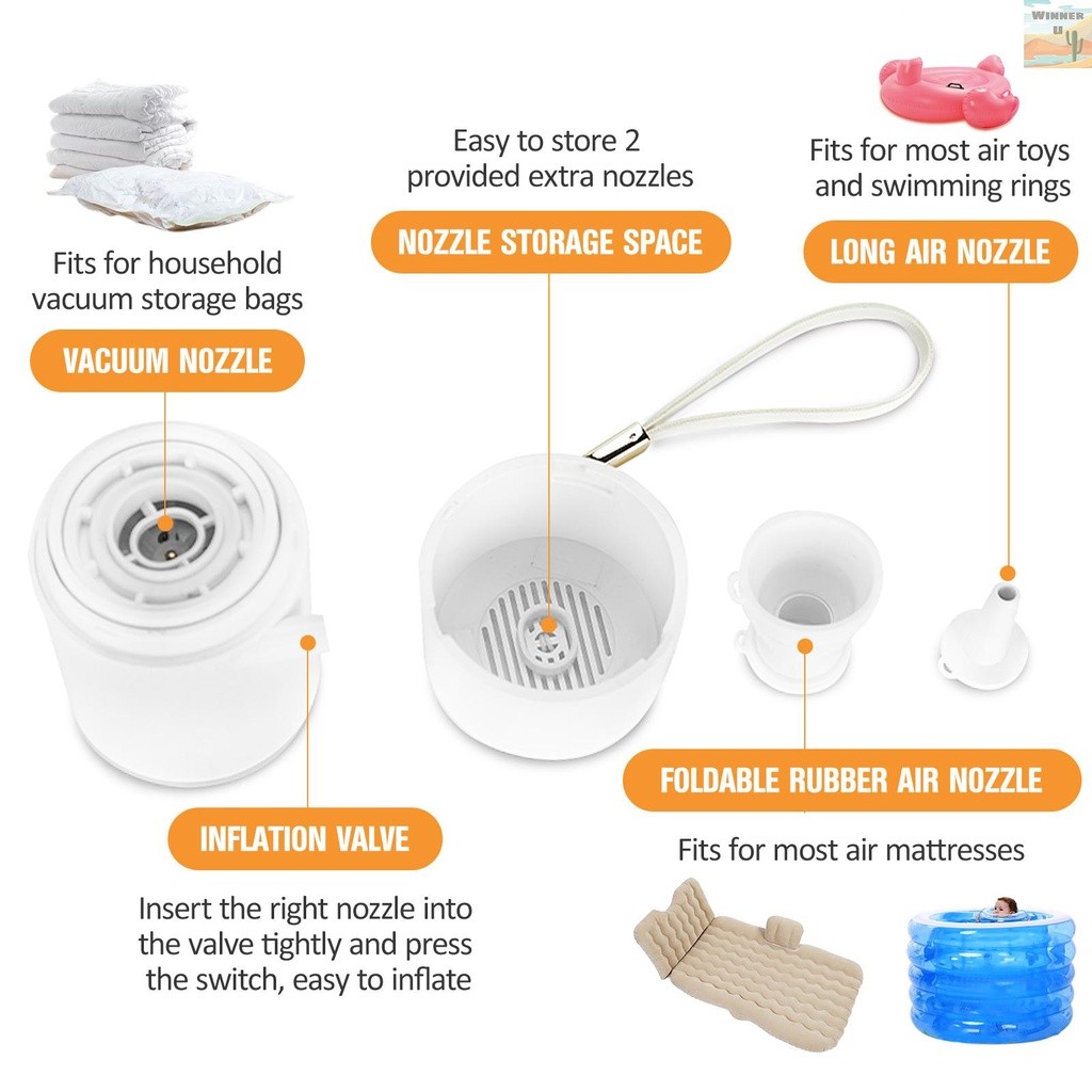 Versatile Have WinnerYou Mini Air Pump Light 1400mAh Rechargeable Wireless Electric Inflation Mattress Swimm - Image 2