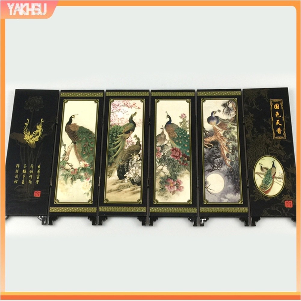Must Durable (yakhsu) Wooden 6-Panel Peacock Screen Room Divider Folding Partition Gift Desktop Decor Quality - Image 3