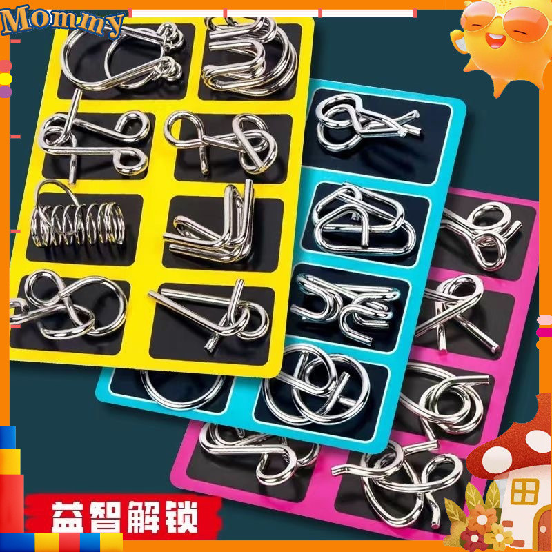 【?? Ready Stock】Metal puzzle 8pcs Metal Wire Puzzle IQ Mind Brain Teaser Puzzles Game unlocking puzzle brain teaser for adults and kids Metal Link Interlocking Perplex Kunci Teka-Teki Metal Wire Puzzl
