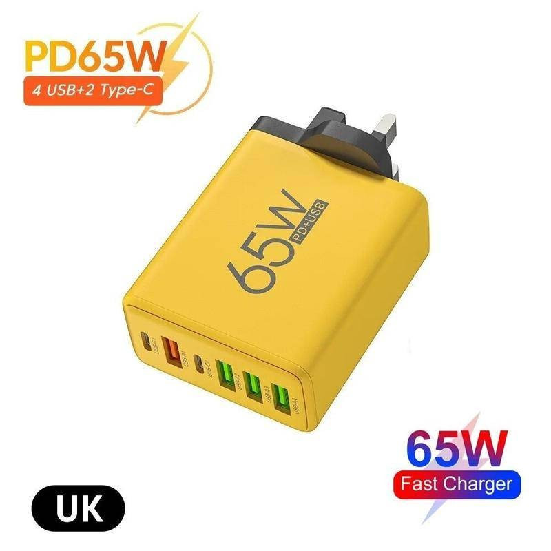 65w Fast Charger 6USB 2PD+4USB QC3.0 Fast Charging Adapter With Cable Support Quick Charge For Samsung