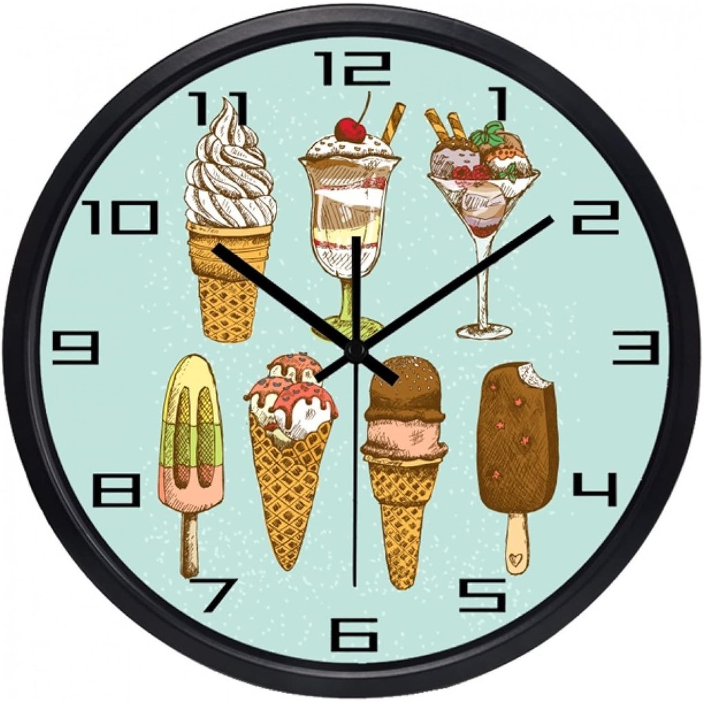 Acrylic Wall Clock Kitchen Clock Restaurant Silent Decorate Food Wall Clock Chef Fruit Seafood Desk Clock Kitchen Bedroom Office Home Decor Gift 30Cm