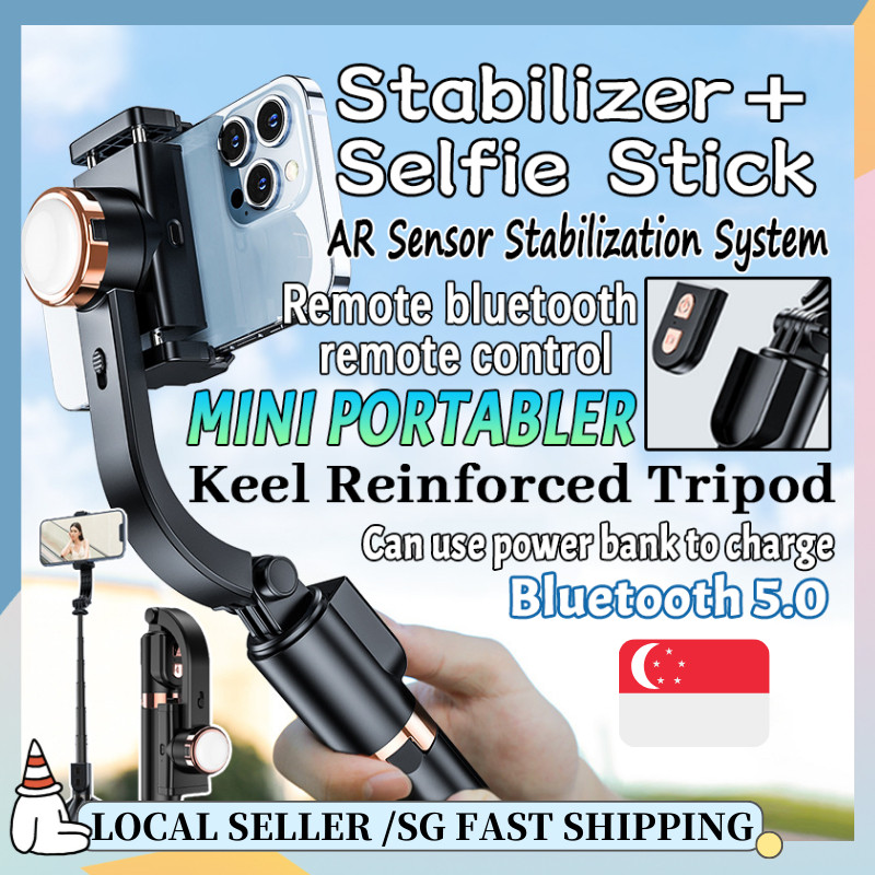 SG READY STOCK 2023 Upgrade Bluetooth Portable Selfie Stick Gimbal Stabilizer AntiShake Tripod Stand For All Phones