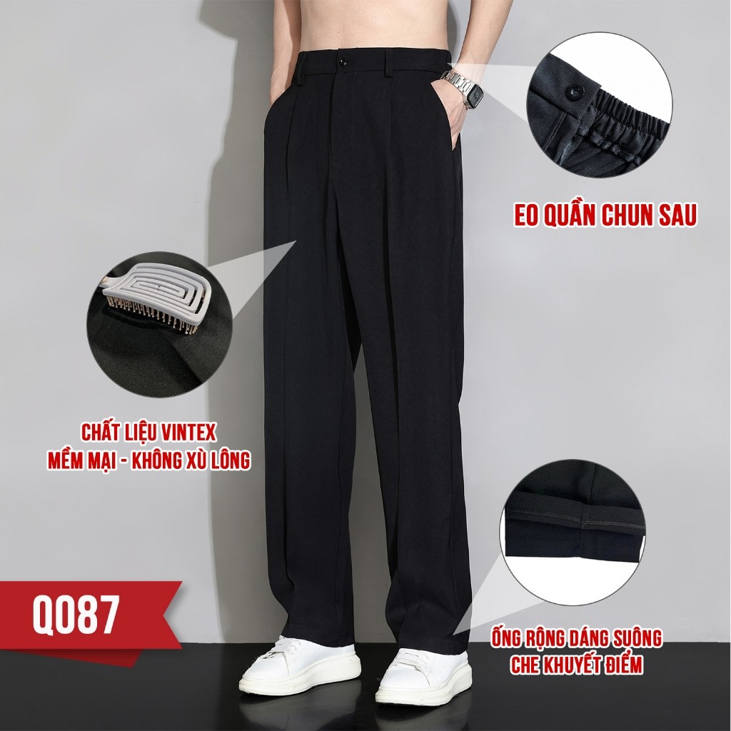 Men's Straight-Leg Trousers with Elastic Waist at the Back, Overbearing Men's Casual Pants in Lightweight Breathable Str