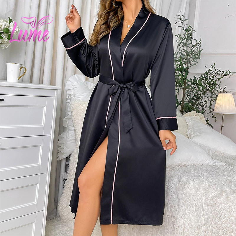 Long Silk Satin Robe Women's Elegant Kimono Loungewear Sexy Bathrobe Nightgown Sleepwear Maxi Robe