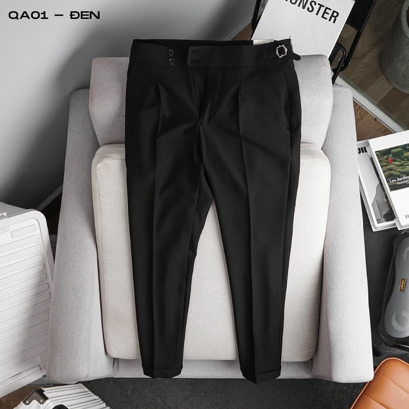 Must Durable Men's cream-colored trousers high-waisted sidetab 2 buttons Korean office slim bayggy form black white b... - Image 3