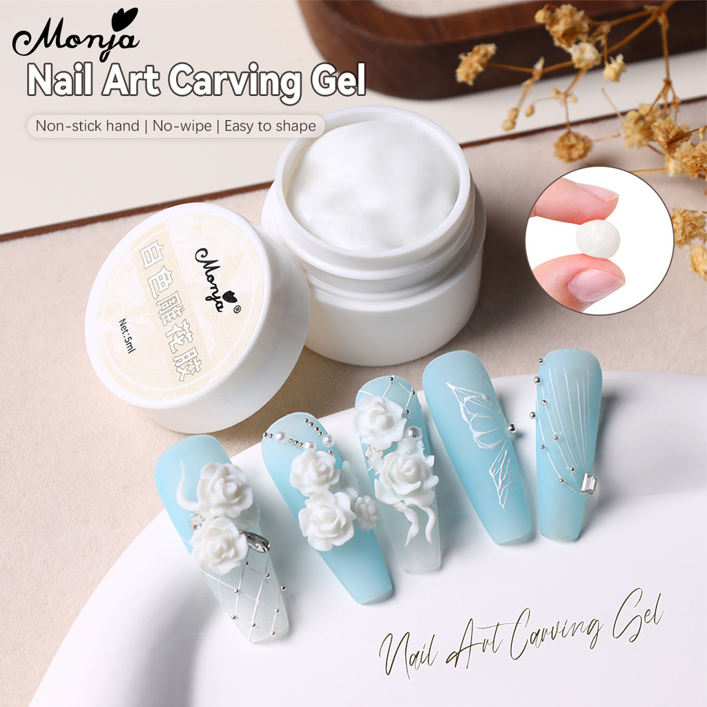 Monja 5ml White Sculpture Nail Art Painting Gel No Wipe Non-stick Hand Carved Gel 3D Embossment Drawing Plasticine UV Gel Manicure Tools
