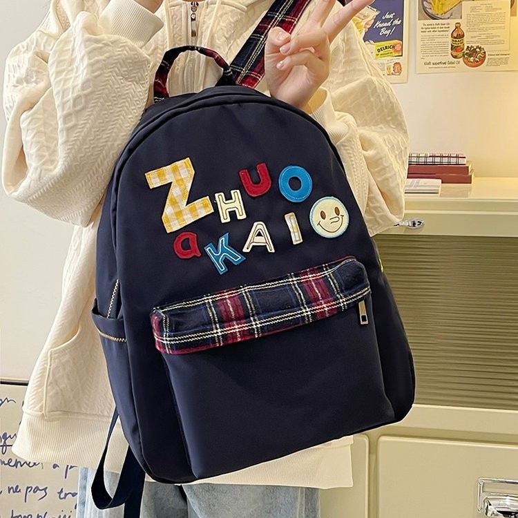 Ready Stock Free Shipping Plain Color Backpack Student Backpack Large Capacity Backpack Travel Backpack Sports Backpack Backpack Male College Student Backpack Laptop Backpack Original Patch Plaid Letters Small Fresh Backpack