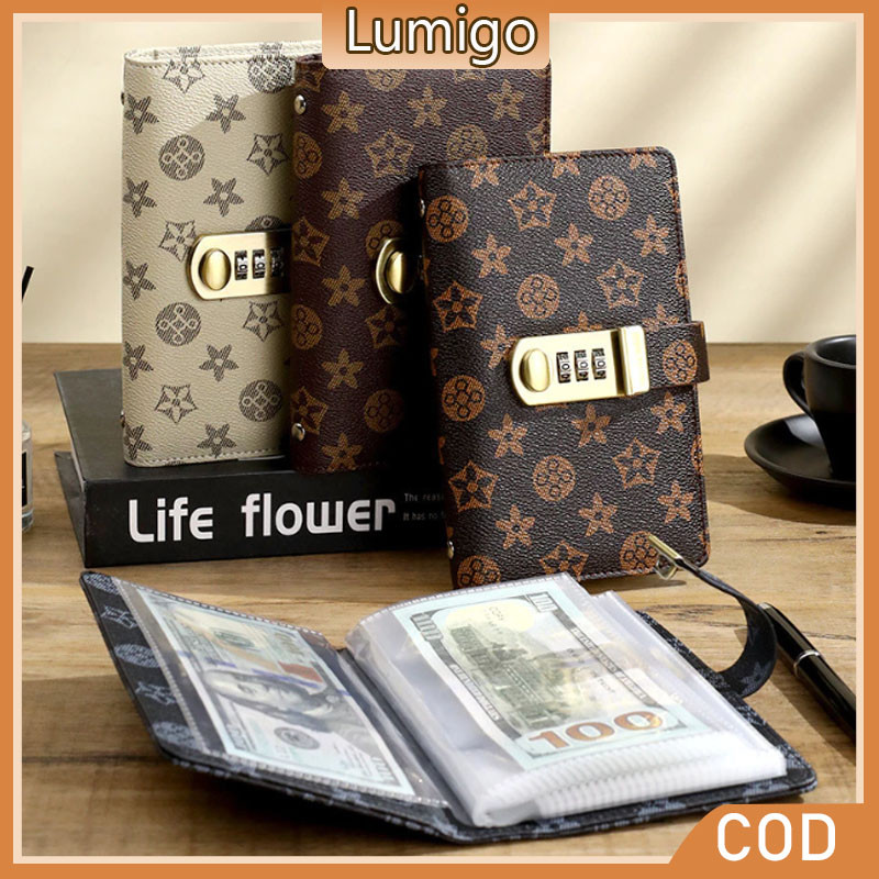 Envelope money saving challenge PU leather waterproof mini binder money saving with Password Lock Buku kod