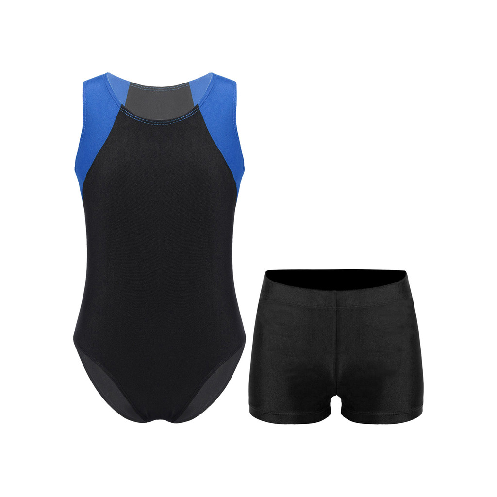 JEYPINMI Kids Boys Round Neck Sleeveless Leotard Bodysuit Jumpsuit with Shorts Set for Gymnastic Yoga Workout Competition