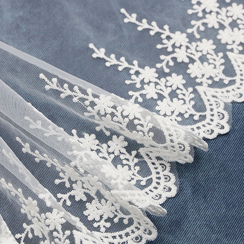 (1 Yard/pack) 15.5cm White Pine Branches Tulle Embroidery Lace Trim Eco-Friendly Bridal Wedding Curtain Tablecloth Clothing Edge Decoration