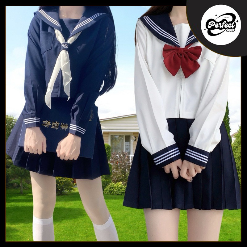 【Ready Stock??】Sailor Kaan uniform High School Cosplay Costume orthodox suit jks水手服白二本JK制服正统日系长短袖韩版学生校班服学院风女秋套装 - 111