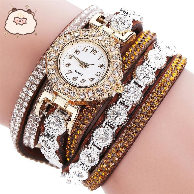 Trendy Jewelry 1pc Luxury Multilayer Leather Rhinestone Quartz Bracelet Watch