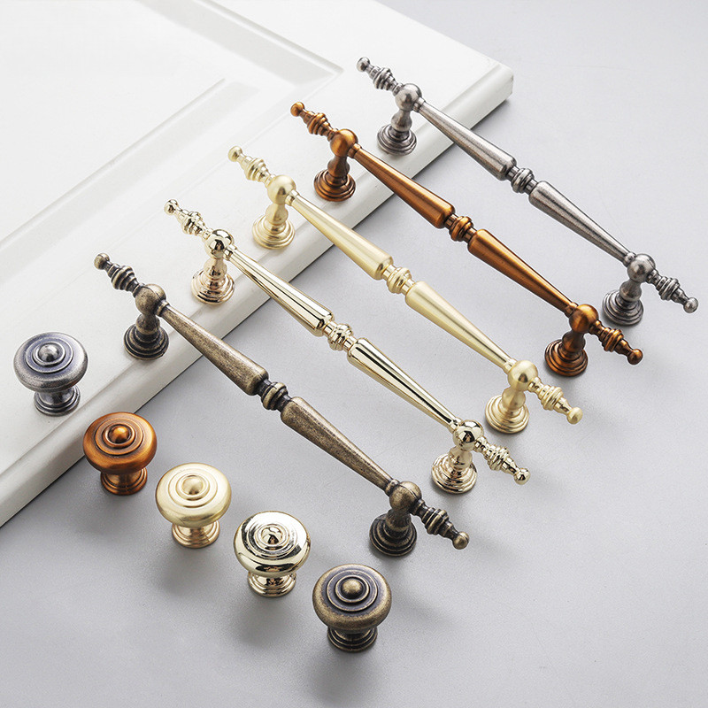 French Minimalist Furniture Cabinet Handle Vintage Drawer Handle Antique Style Aluminium Alloy Cabinet Knobs And Handles