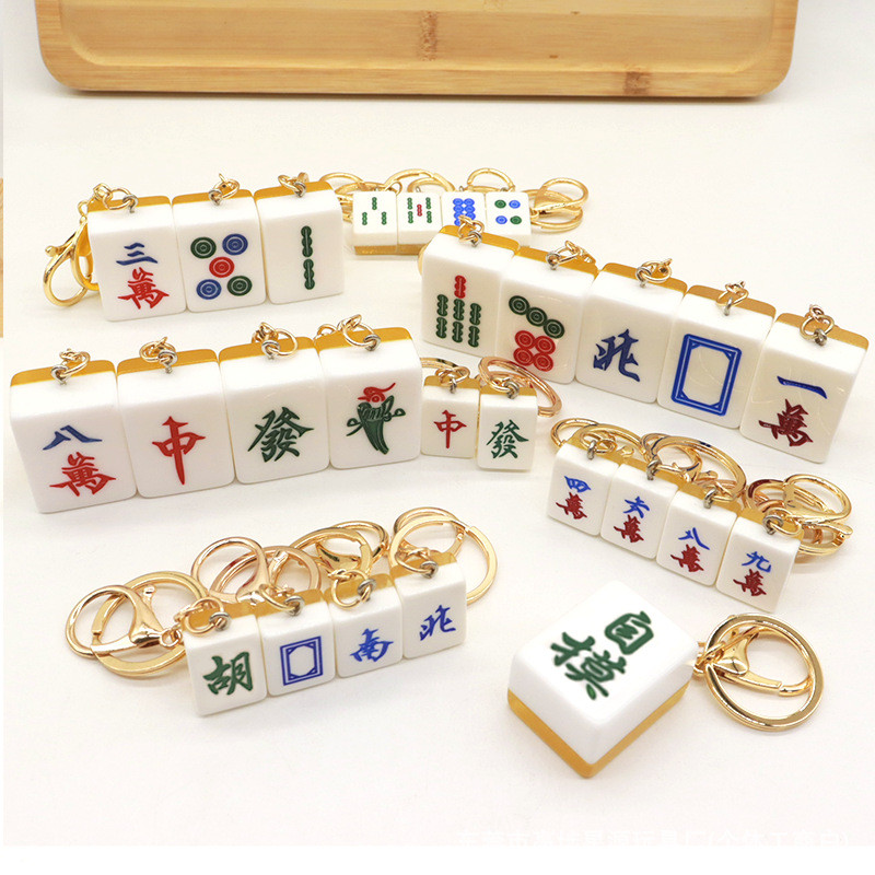 Bag Customized Mahjong Acrylic Car Small Large Size Keychain Printing Ornaments Accessories Mahjong Engraving