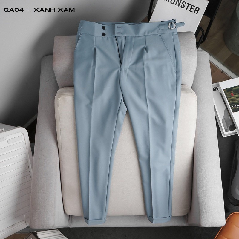 Must Durable Men's cream-colored trousers high-waisted sidetab 2 buttons Korean office slim bayggy form black white b... - Image 4