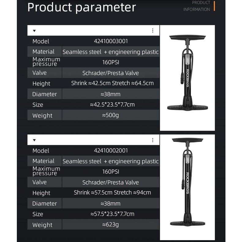 ROCKBROS Pump Bicycle 160 PSI High Pressure Visual Tire Pressure Gauge Multifunctional Valve Car Motorcycle Bike Basketb