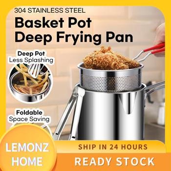 Stainless Steel 1.7L Frying Pot Oil Filter Pot Tempura Deep Fryer Oden Cooker Chicken French Fries Pot Pan Fry Goreng