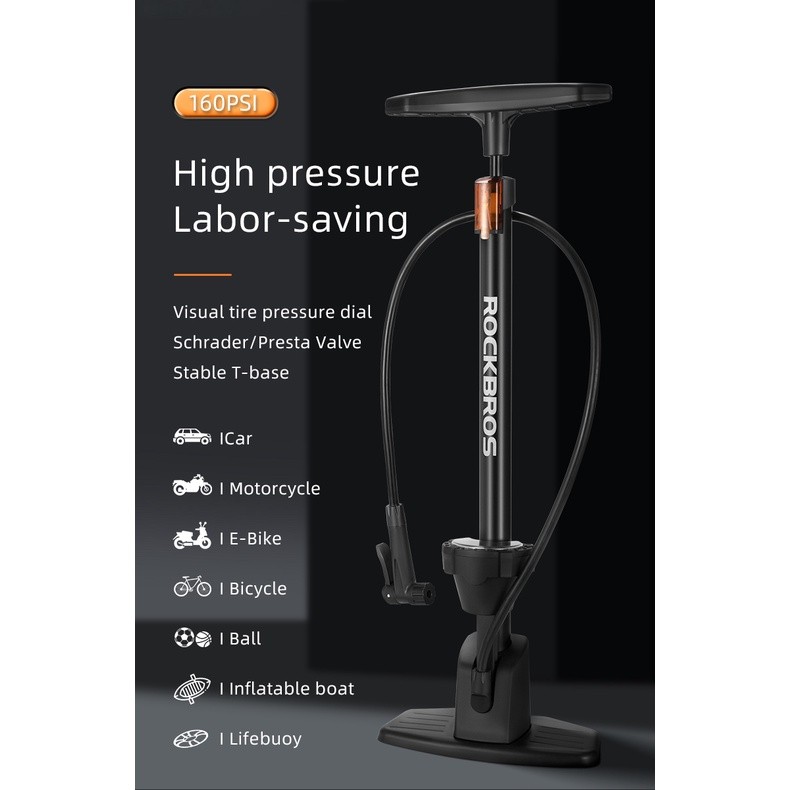 Must Have ROCKBROS Pump Bicycle 160 PSI High Pressure Visual Tire Gauge Multifunctional Valve Car Motorcycle Bike Bas... - Image 2