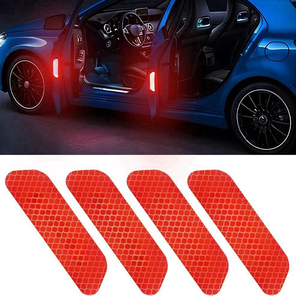4PCS Reflective Open Warning Stickers for Car Door, Night Visibility Auto Safety Prompt Decals, Anti-Collision Protective Strip Tape, Car Accessories Universal for Truck,