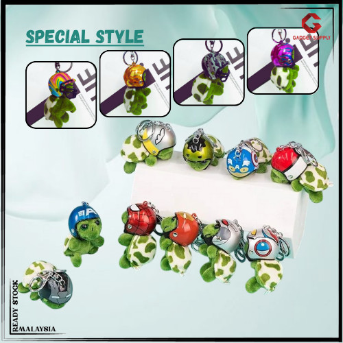 【HOT】Tiny Plush Turtle with Funky Helmet Keychain Toy and Backpack Decoration for Children Teens and Animal Collectors