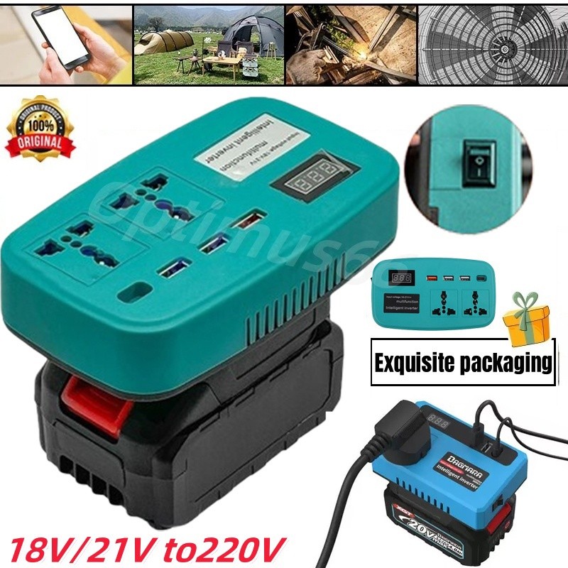 200W Portable Power Inverters for Makita 20V Battery Inverter 20v to 220v Converter with Dual USB,AC Outlet and Type-C