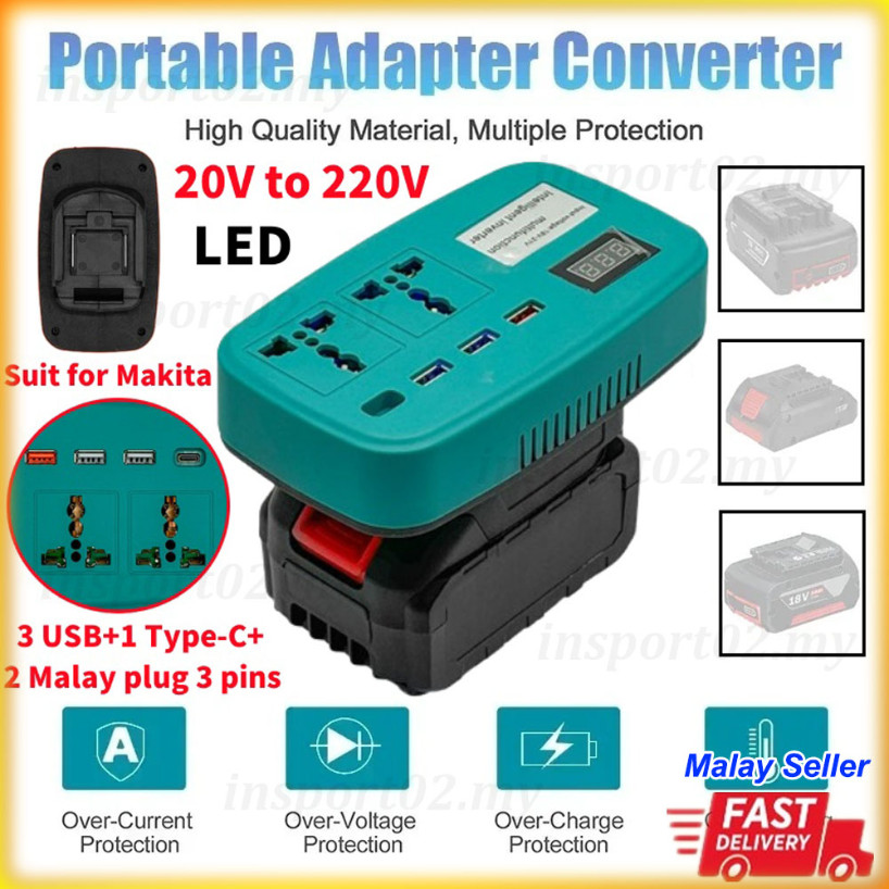 Battery Converter Portable 20V To 220V LED Smart Display Power Inverter with 3 in 1 USB Type C AC Socket Fast Charging for Home Outdoor Car Use