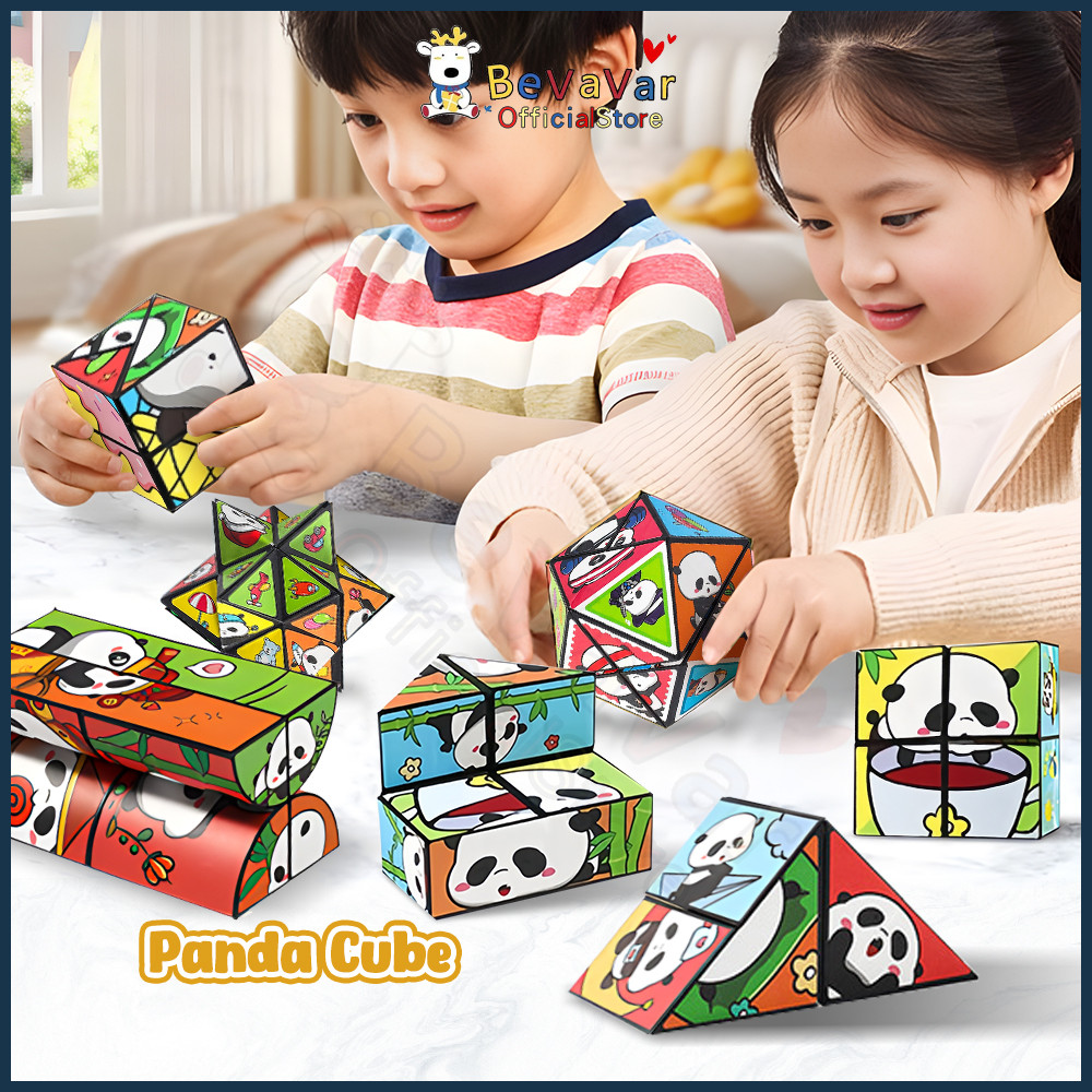 BEVAVAR Kids Rubik Cube Panda Magic Cube Infinite Flip Folding Puzzle Cube Anxiety Relief Toy Panda Infinity Rubik Cube