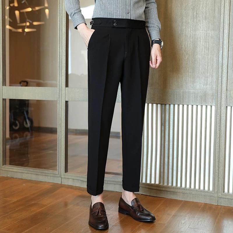 Must Durable Men's cream-colored trousers high-waisted sidetab 2 buttons Korean office slim bayggy form black white b... - Image 2