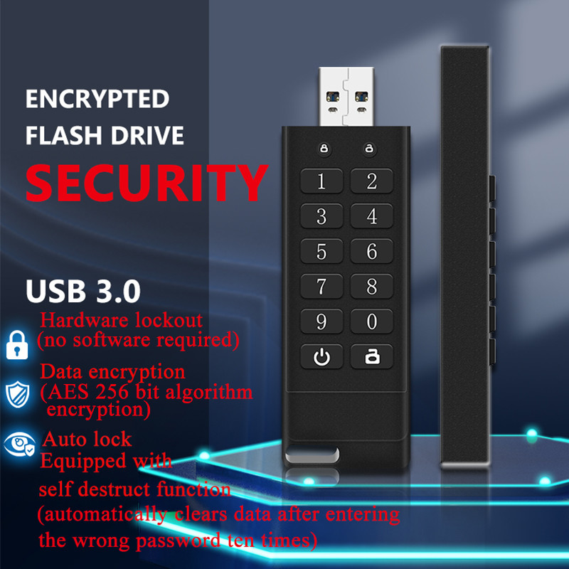 Secure USB Drive , 64GB Encrypted Flash Hardware Password , With Keyboard USB3.0 Bla Disk