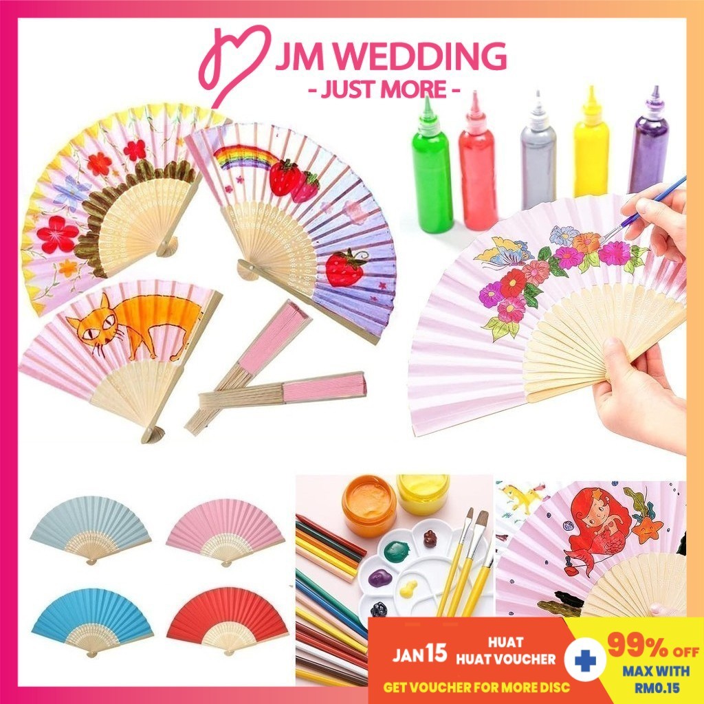 Drawing Art Craft Bamboo Paper Hand Fan/Kertas Kipas Tangan Toy Mainan Diy Kid School Alat Lukisan