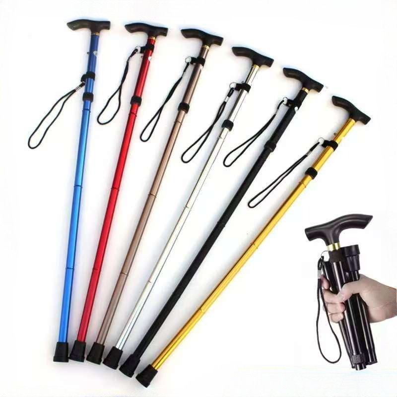 Tongkat Tiang Lipat Stick Berjalan Warga Emas Portable Foldable Cane Aluminium Walking Stick Hiking Trekking Outdoor