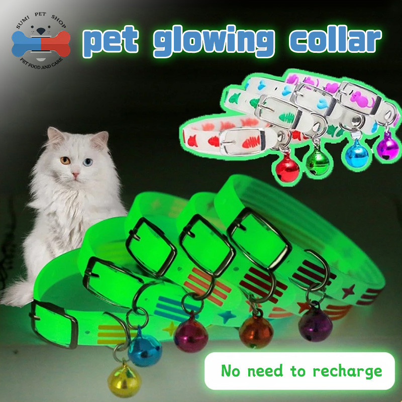 Pet Glowing Collars with Bells Dog Cat Collar Night Safety Flashing Glow In The Dark Kolar Haiwan Peliharaan 猫项圈 狗项圈