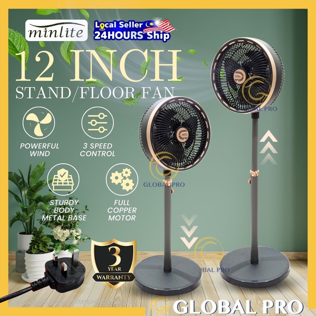 MINLITE 12" Stand/Floor Fan Kipas Berdiri Kipas Meja Table Fan Turbo circulation fan Fan Strong Wind Electric Fan 空气循环扇