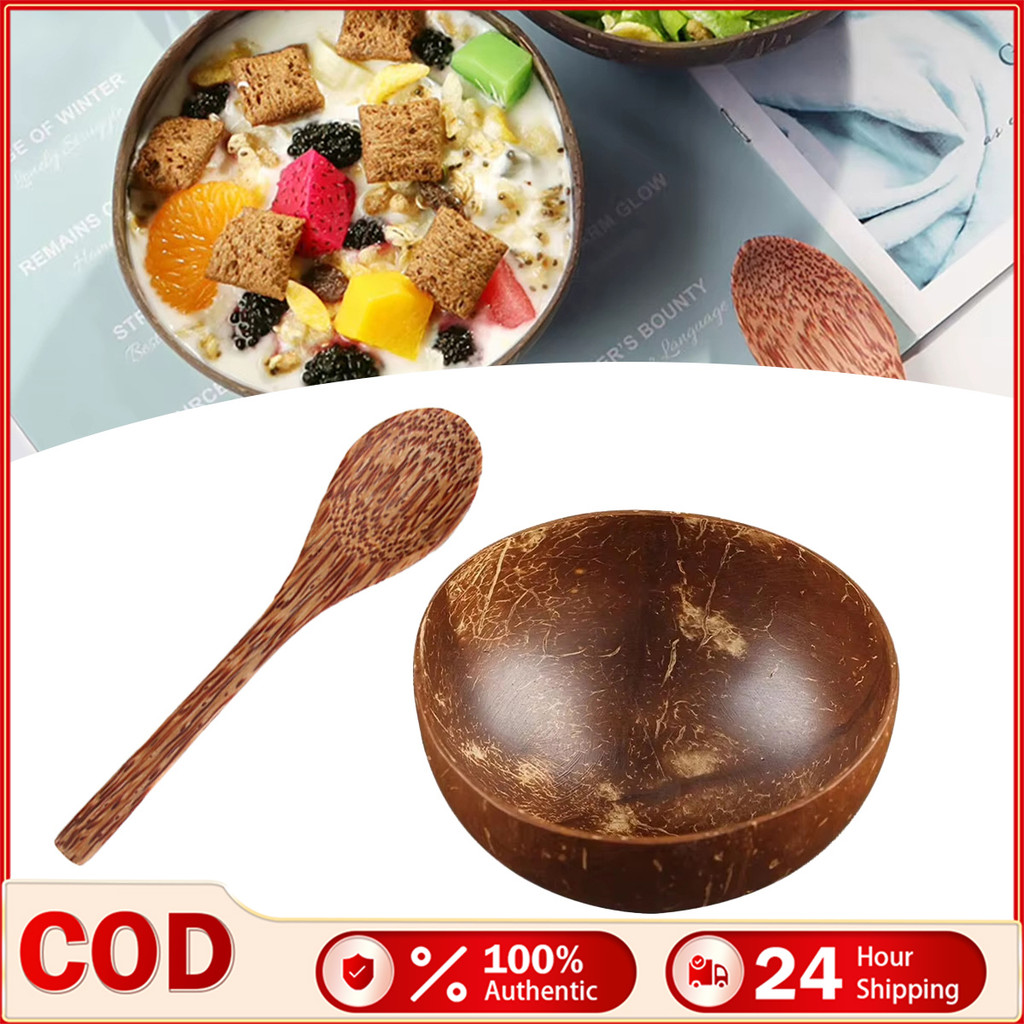 400ML Coconut Bowl Oatmeal Porridge Bowls For Serving Salad Yogurt Reusable wooden Spoon Home Decor Bowl 椰子碗