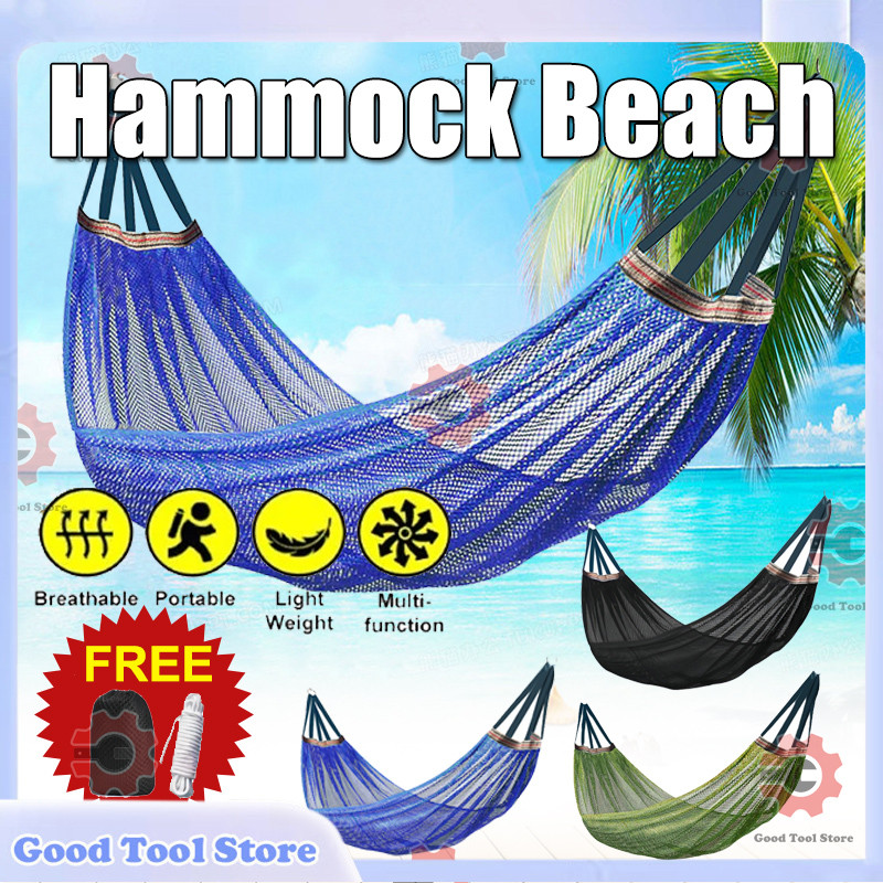 Hammock Beach Travel Outdoor Camping Ice Silk Mesh Hammock Tree Hanging Swing Bed Endui Buaian Gantung