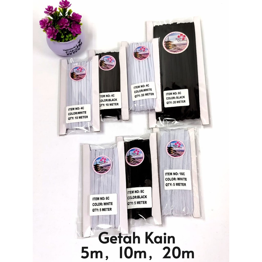 Getah Elastic Pinggang/ Getah Leper/ Getah Kain/ Getah Lembut/ Elastic Tape/ Elastic Band (Jual Meter 5m, 10m, 20m)