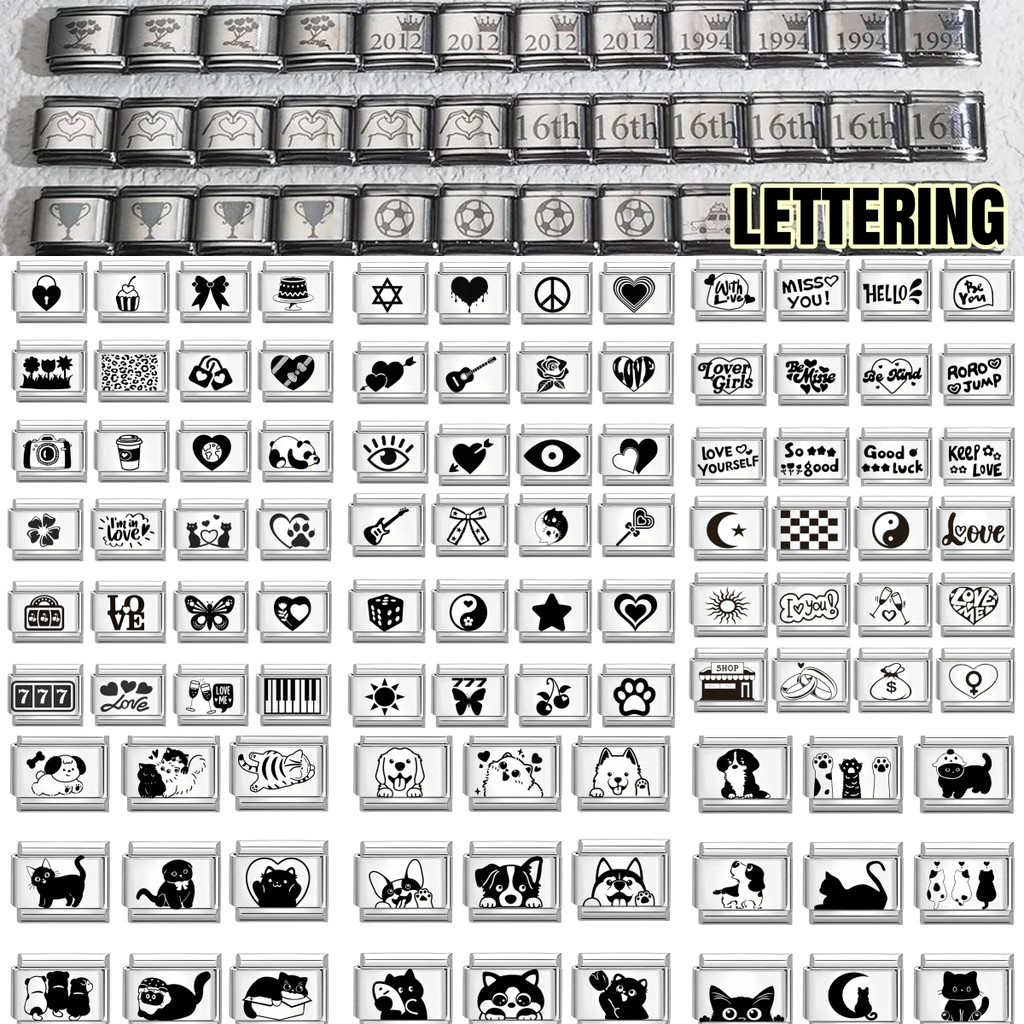 Vintage Lettering Black White Love Butterfly Flower Charm Italian Links Fit 9mm Bracelet Making DIY Jewelry Making Italian Charm Bracelet