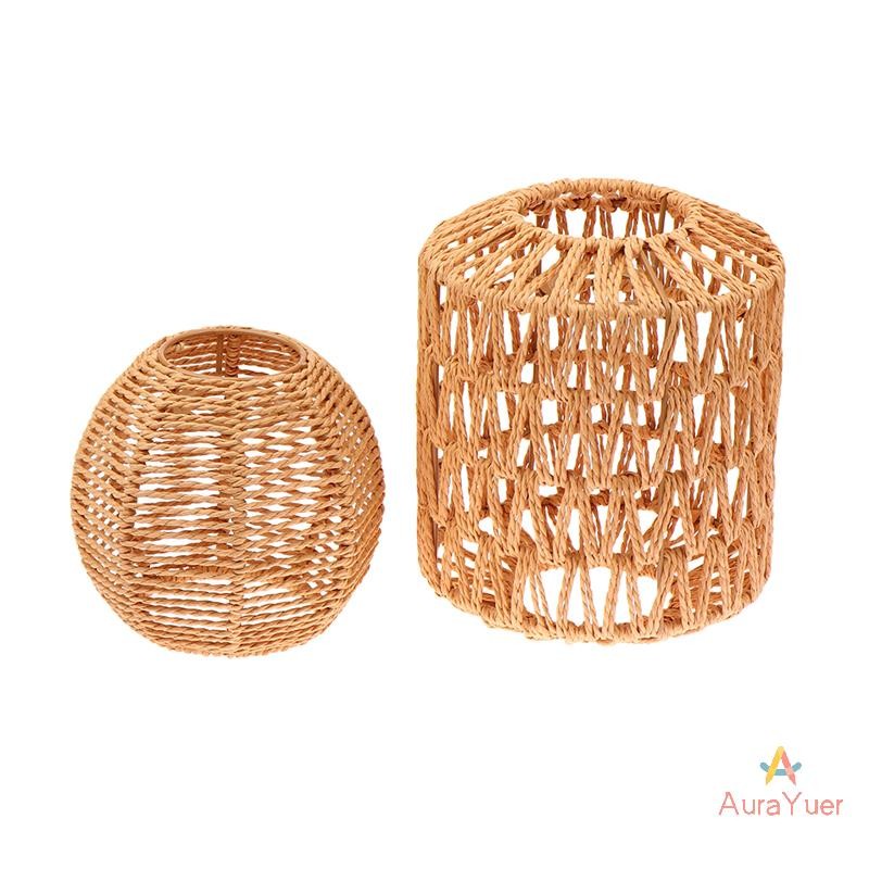 [AuraYuer] 1 Piece Vintage Lampshade Handmade Woven Lamp Shade For Living Room Bedroom Hotel Simulated Rattan Light Fixture New