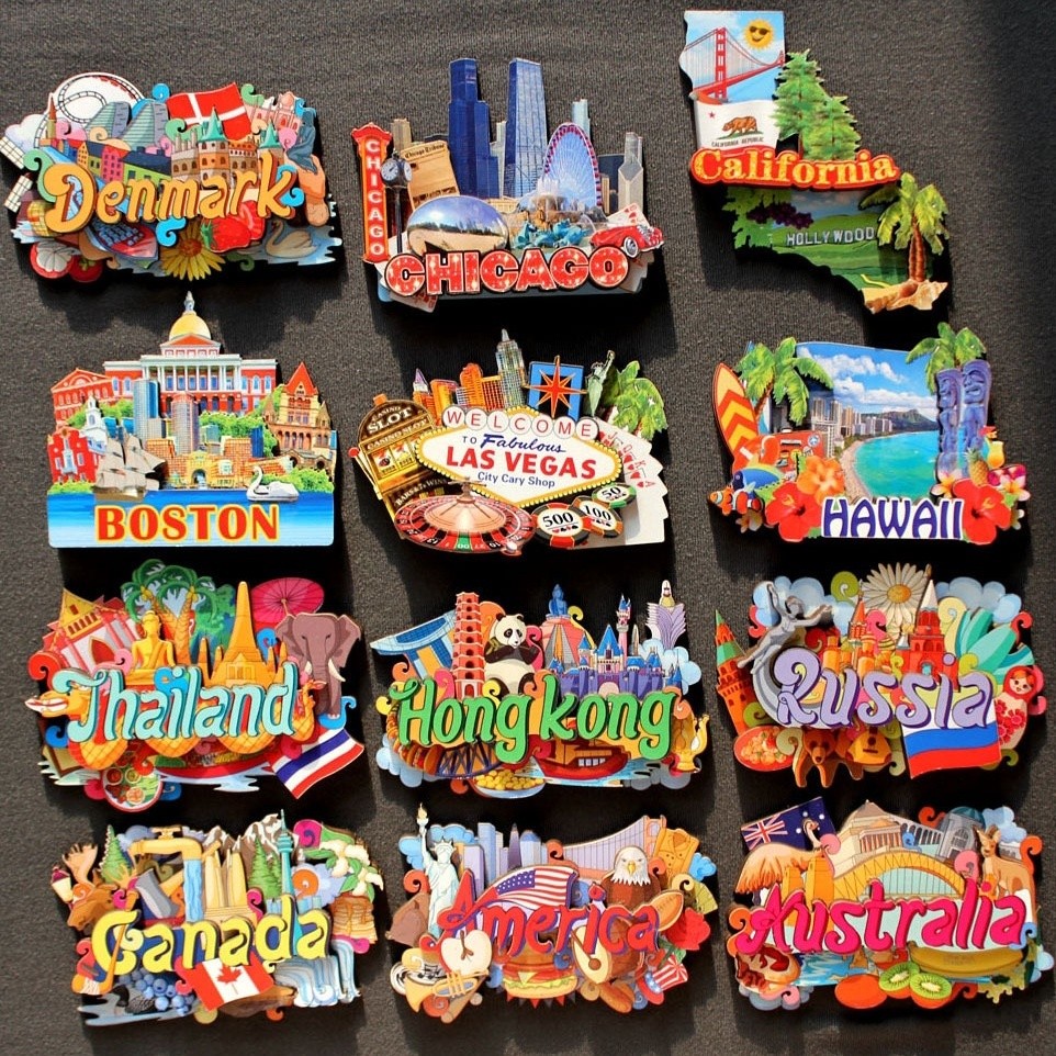 【Shipment Within 24 Hours‌】 Fridge Magnet Kayu Untuk Cenderamata Pelancongan Dari Australia Denmark Rusia Kanada Amerika Syarikat Thailand China Magnet Peti Sejuk Unik Dan Kreatif Souvenir Perjalanan Magnet Board Untuk Mempercantik Ruangan Dapur Anda