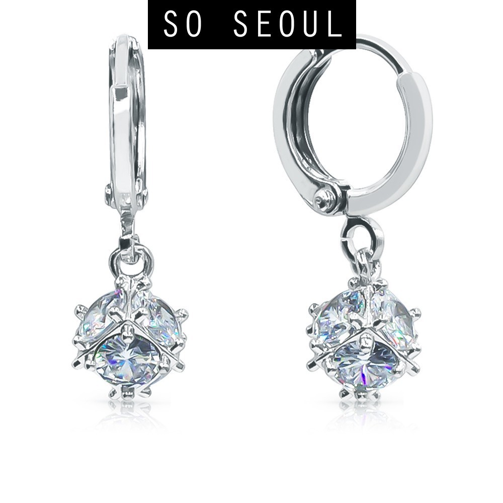 SO SEOUL Atlas Round Ball Earrings – Diamond Simulant CZ in Hoop or Clip-On Style for Daily Glam