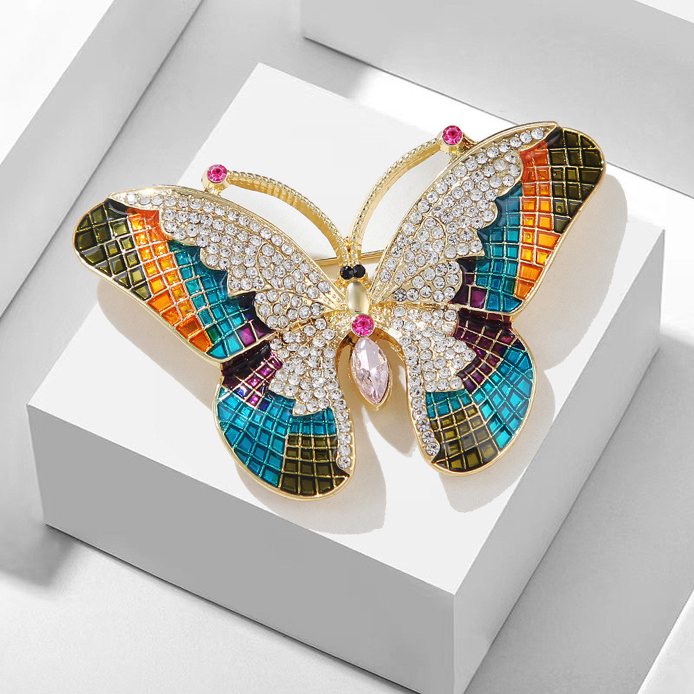 Full Diamond Butterfly Brooch Light Luxury Classy Color Glaze Diamond Brooch Clothing Accessories Jewelry Gifts