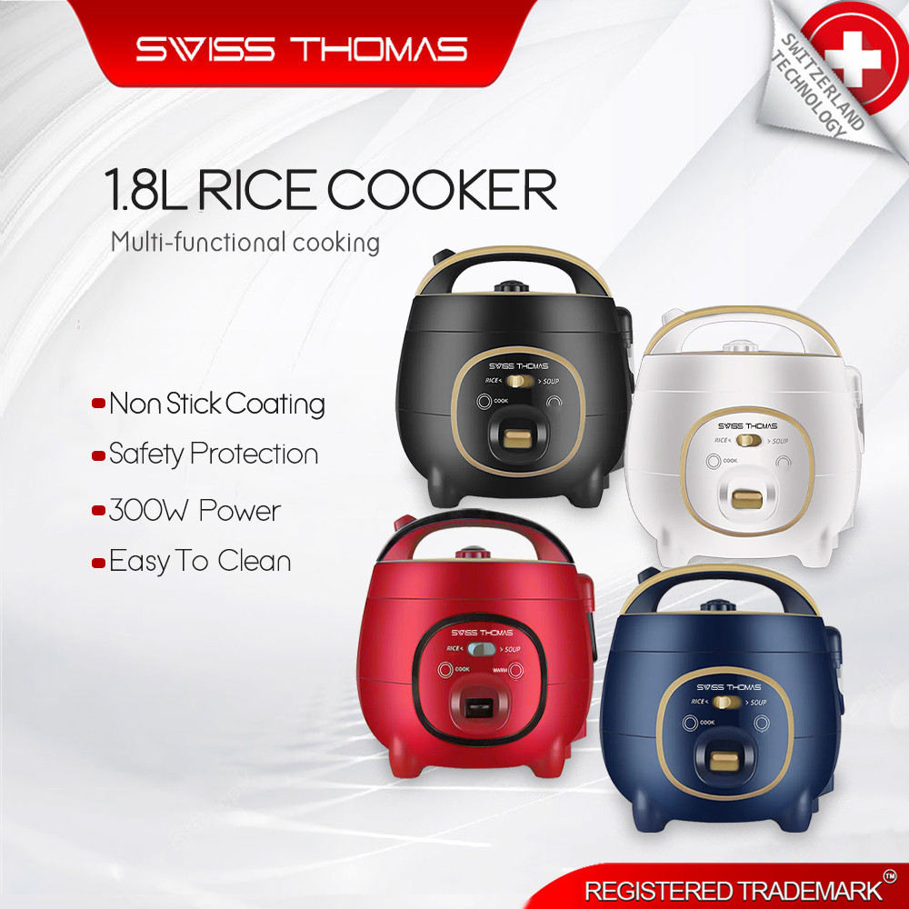 SwissThomas 1.8L Electric Rice Cooker Non Stick Aluminium Inner Pot with Steamer Pengukus Periuk Nasi Elektrik