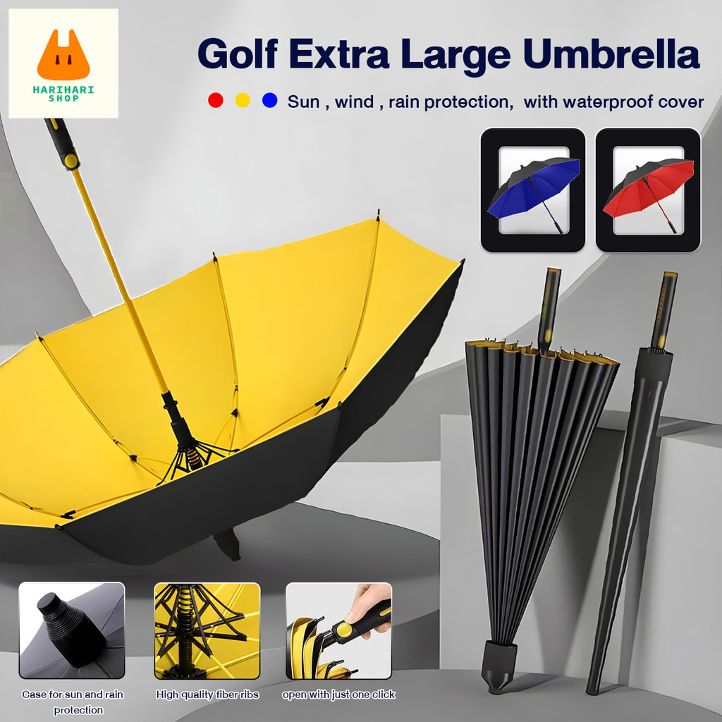 + 133cm 3-Person Fold Umbrella WaterProof UV Strong Sturdy Automatic Golf Umbrella Payung Budak