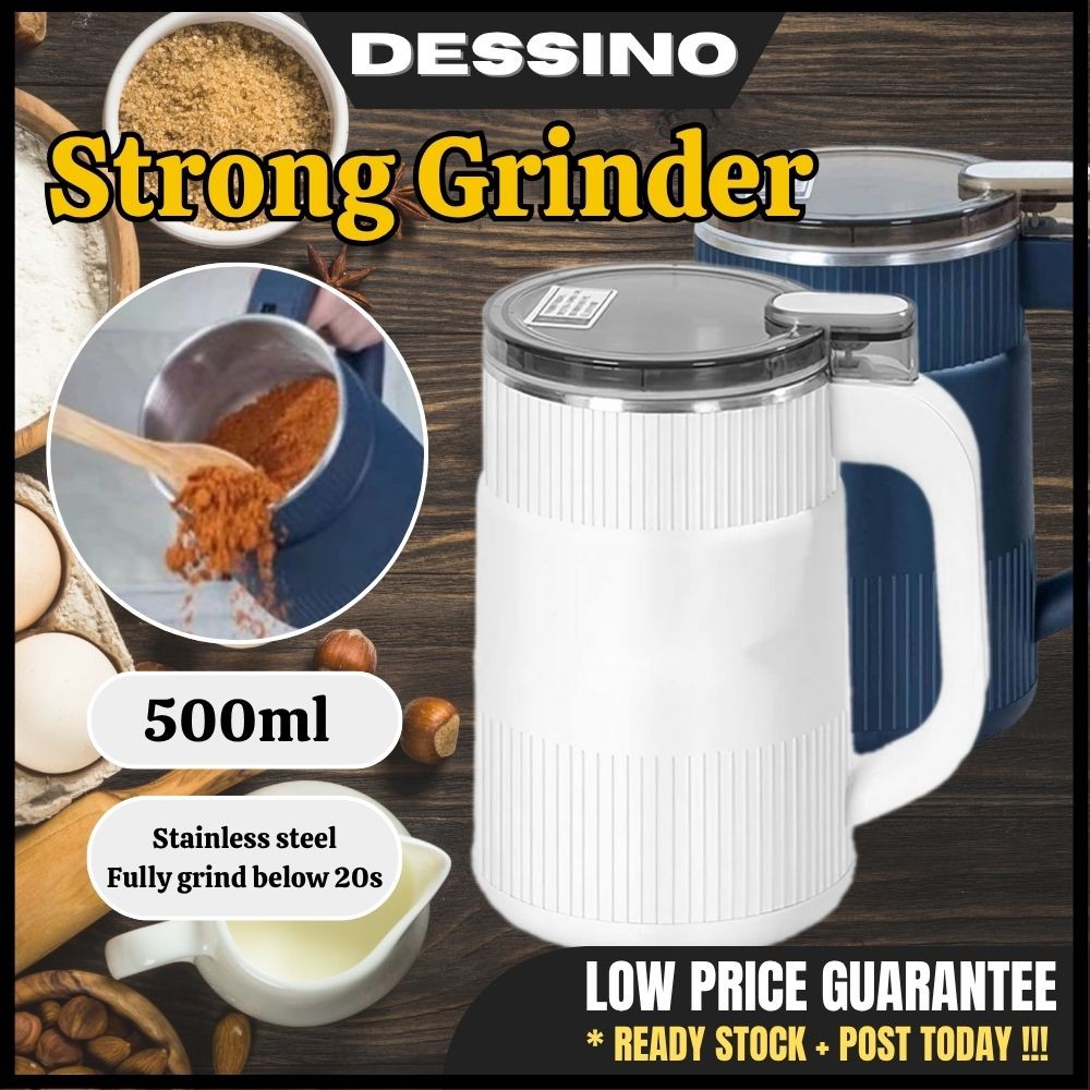 DESSINO 500ML Pengisar Elektrik 150W Mesin Serbuk Kuasa Kuat Untuk Kekacang Biji Biji Pengisar Makanan Pengisar
