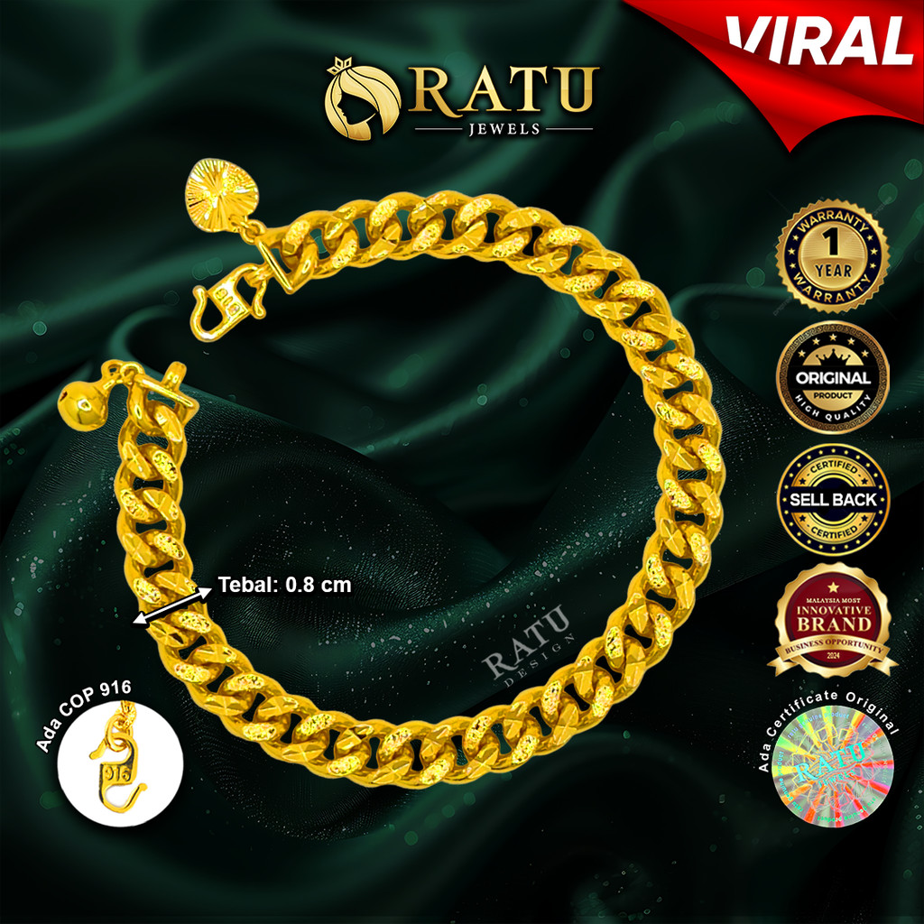 Rantai Tangan (24.67g) Emas RATU CoCo 0.8cm Daily Wear Plated Bangles/Bracelets Jewelry (06RJ)