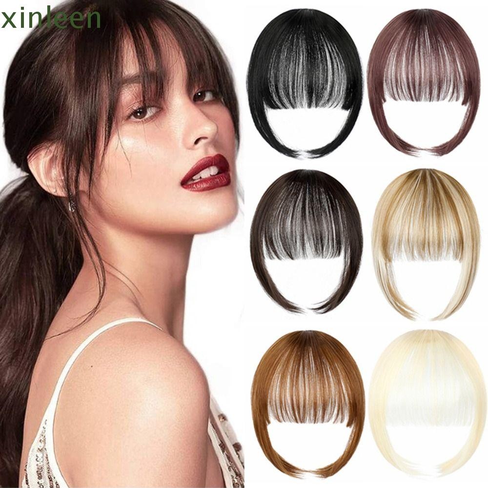 XINLEEN Blunt Bangs, False Hairpiece Clip in Bang Hair Extension, Hair Accessories Black Synthetic Wig Brown Fake Bangs Women