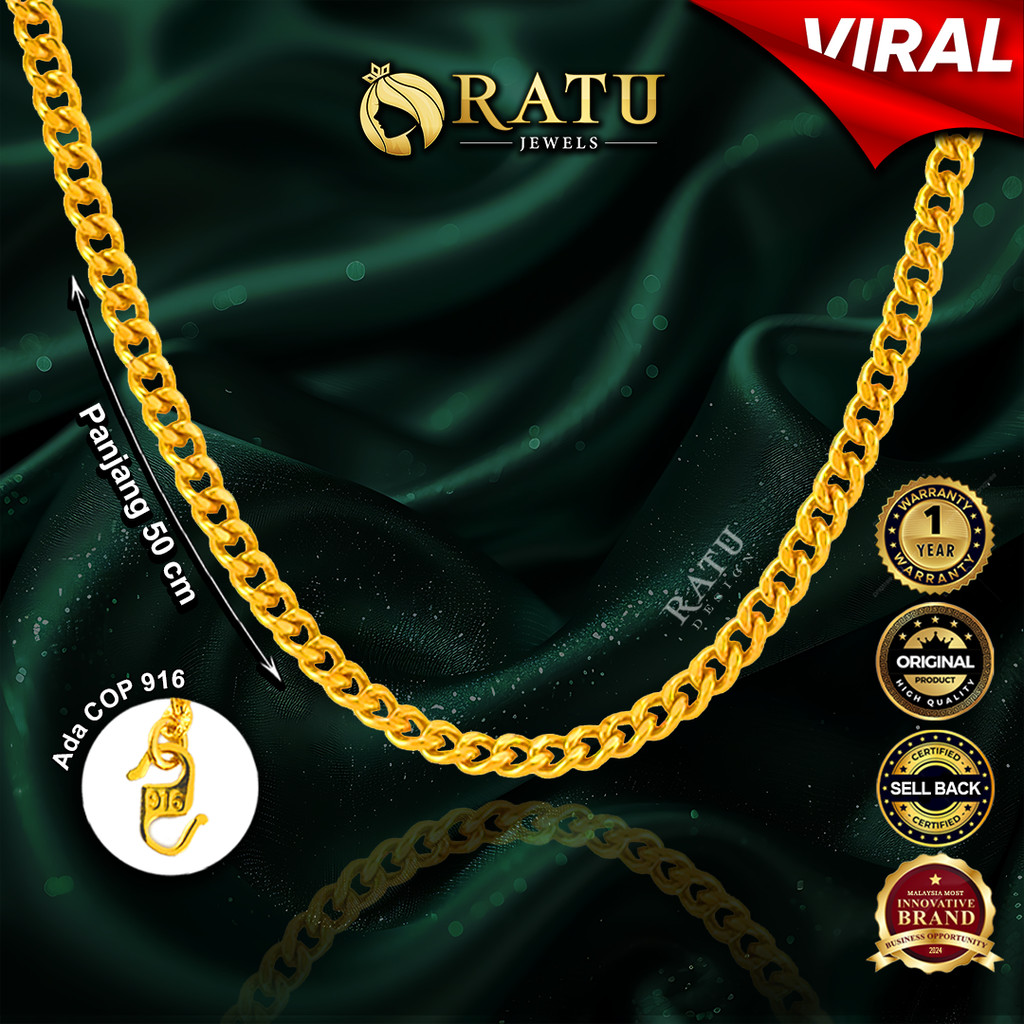 Rantai Leher (5.99g) Emas RATU Halus 50cm Daily Wear Plated Necklaces Jewelry (03RP)