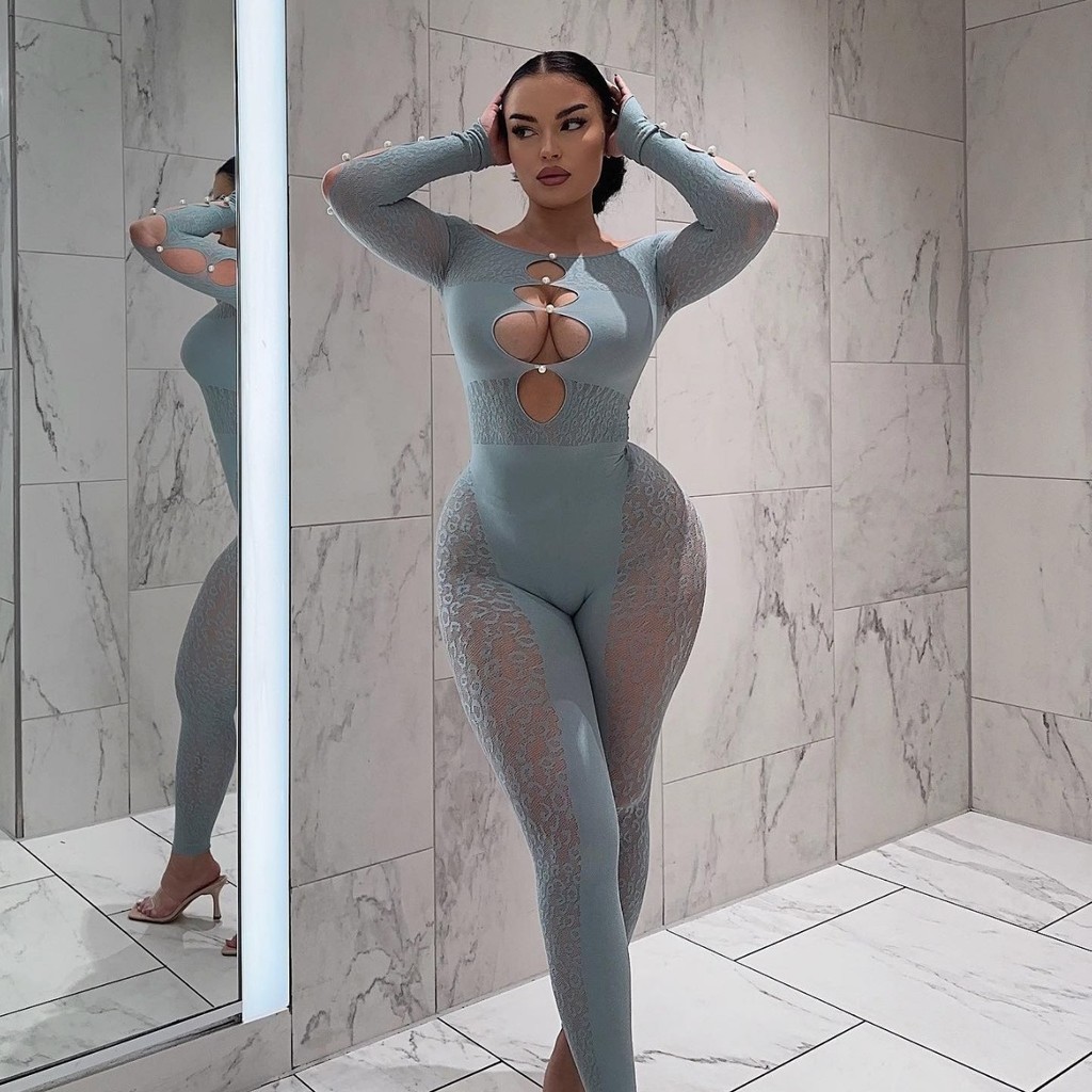 Leopard Print Sexy Jacquard Jumpsuit Pearl Net Clothes