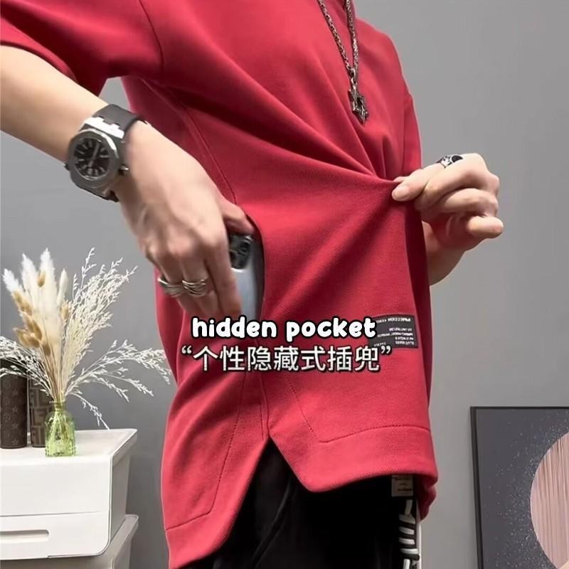 M-4XL/up to 90kg/Hidden Pocket T Shirt Men M-4XL Oversize Round Neck Tshirt Man Korean Style Plain Solid Color T351
