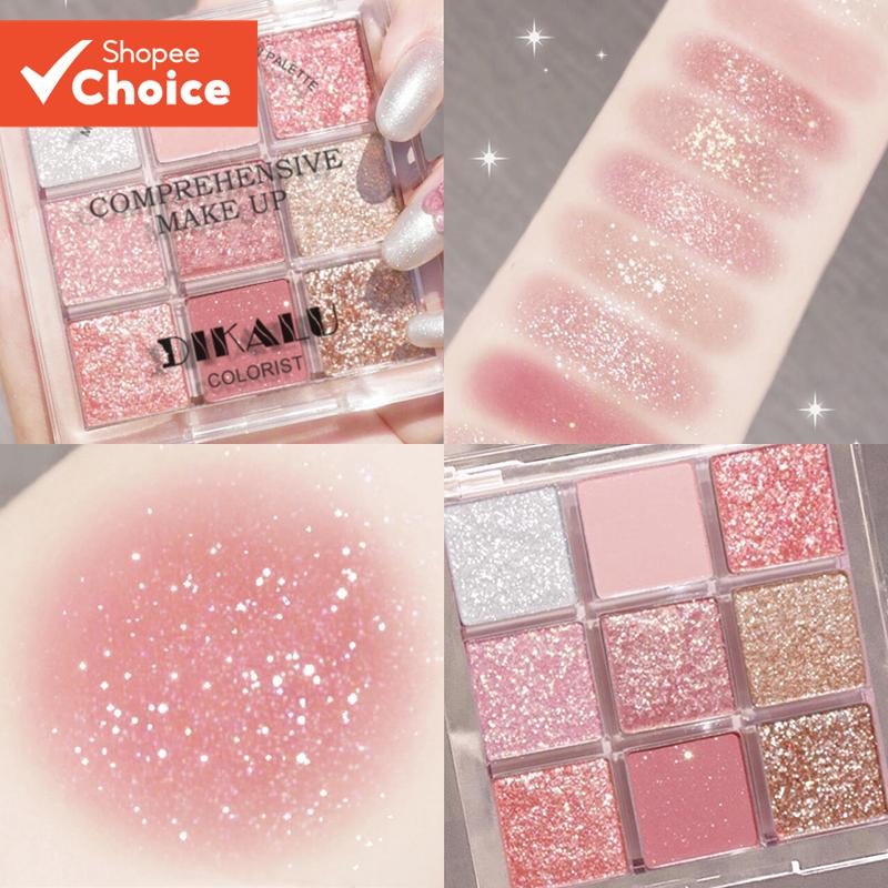 9-Color Eyeshadow Palette - Matte, Shimmer & Glitter Finishes in Earth Tones, Blue-Purple Smoky Shades